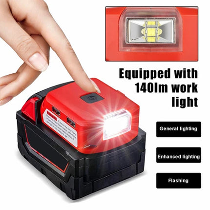 Dual USB Port Phone Charger Adapter Li-ion Battery For Milwaukee 18V/20V Battery