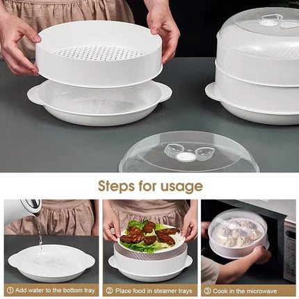 Microwave Steamer 2 TIER Double layer Cooking Meals Vegetables Kitchen Appliance