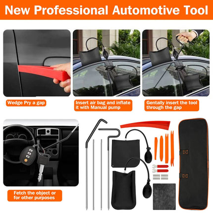 13x Emergency Car Tool Kit with Long Reach Grabber Air Wedge Pump Non Marring