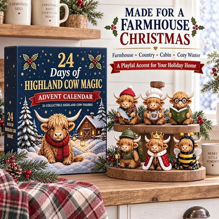 24 Day Highland Cow Advent Calendar 2026 3D Flat Mini Figures Xmas Gift Toy