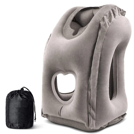 Inflatable Air Travel Pillow Cushion Head Chin Support Airplane Office Rest Nap Grey