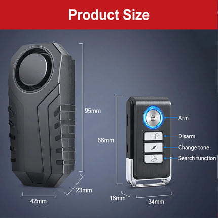 Vibration Sensing Alarm Kit for Bicycle Motorcycle with Remote Controller 113dB Sound