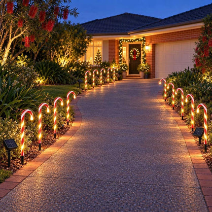 5 Solar Candy Cane Lights Outdoor Christmas Garden Pathway Stake Decorations LED