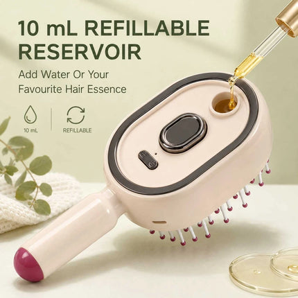 Rechargeable Mist Hair Brush Scalp Massager Detangling Comb USB-C 3-in-1