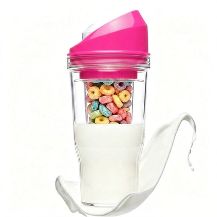 1Pcs Crunch Cup On-the-Go Cereal Tumbler Portable Plastic Cereal Cup Leak-Proof Pink