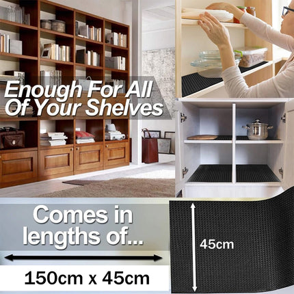 45x150cm Non Slip Liner Heavy Duty Drawer Kitchen Cupboard Shelf Grip Mat   (2 rolls x Black)