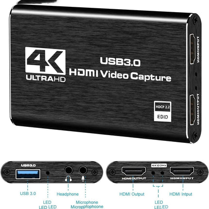 High Speed 4K Video Capture Card Universal Audio Video Recording Adapter for Daily Use
