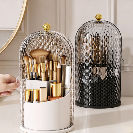 360° Rotating Makeup Brush Holder Cosmetic Organizer Storage Box with Lid