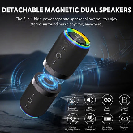 2-in-1 Splittable Bluetooth Speaker Portable Waterproof Wireless 10W