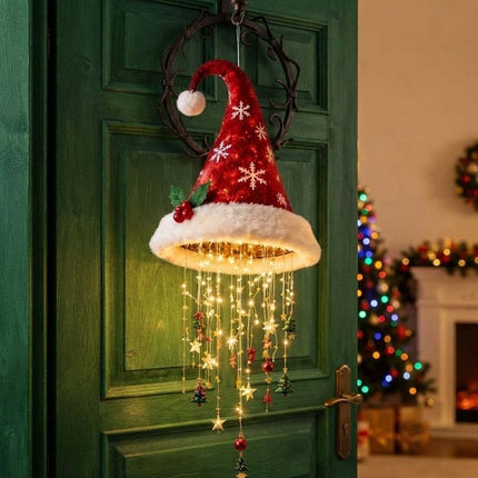 Lighted Santa Hat Hanging Chandelie Light Glowing Star Tassel Hat Decorations