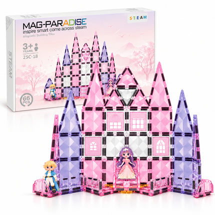 66 Pcs Diamond Magnetic Tiles Pink Princess Castle Building Set Christmas Gift