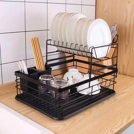 2-Tier Dish Drying Rack Dish Rack Dish Drainer with Drain Board Design Anti-Rust