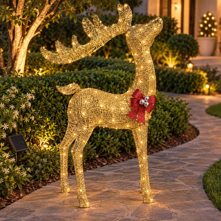 Outdoor Christmas Reindeer Lights Solar Garden Xmas Decoration Warm White 110cm