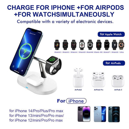 3 IN 1 15W Magnetic Wireless Charger Dock Stand For iWatch Air Pods iPhone 15 14