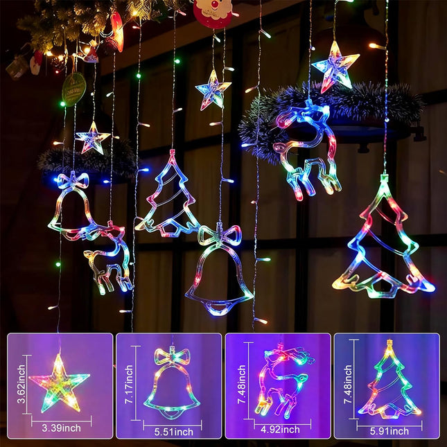 12 LED Hanging Deer Bells Curtain Lights Christmas Garland String Fairy Window