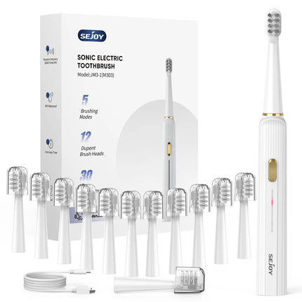 Electric Toothbrush Rechargeable With 12 Brush Heads 5 Modes Timer