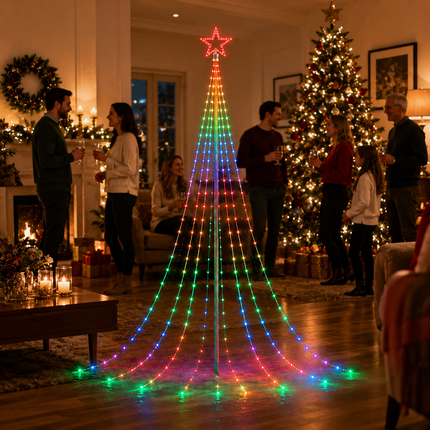 270 LED 9 Strands 3M RGB Waterfall Christmas Tree Lights Star 8 Modes Memory