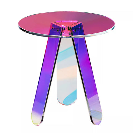 Round Iridescent Side Table Clear Rainbow Acrylic End Tabl Living Room