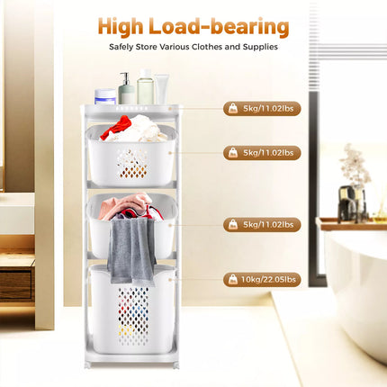 Laundry Basket Clothes Washing Storage Hamper Bin Wheeled Removable 3 Tier Shelf