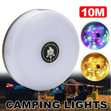 Solar 10m LED Camping String Lights Portable Stowable Retractable Fairy Lights