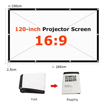 120" Projector Screen Portable Foldable Outdoor Home Movie Cinema Theatre 16:9