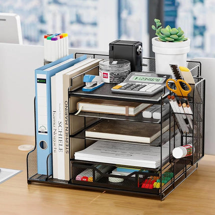 Desktop File Paper Organizer Holder Document Storage Rack Home Office Shelf Tray