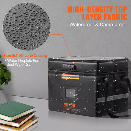 Fireproof Document Box Waterproof Safe Storage Bag w/ Password Zipper Lock