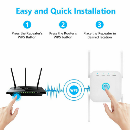 1200Mbps Dual Band Wireless WiFi Extender Repeater Router Range Signal Booster Black