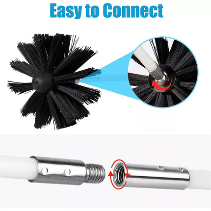 24x Flexible Chimney Sweep Set Kit Flue Sweeping Brush & Rod Soot Cleaning Rods