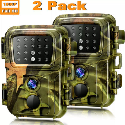 2 Pack Mini Trail Camera 24MP 1080P Wildlife Game Hunting Cam IR Night Vision