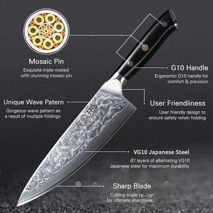 8inch Chef Knife Japanese VG10 Damascus Steel Kitchen Knives Cook Chopper