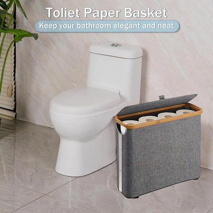Toilet Paper Holder Bathroom Organizer with Lid Paper Storage Basket Collapsible