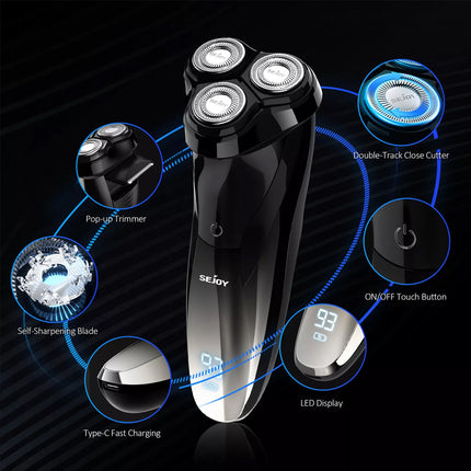 Cordless Electric Shaver Men Razor Wet Dry Rotary Pop-up Trimmer Washable
