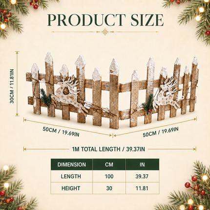 Christmas Wooden Picket Fence Reindeer Snow Tipped Tree Base Xmas Decor
