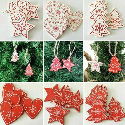 96PCS Christmas Wooden Tree Hanging Pendant Ornament Xmas Decoration Gift