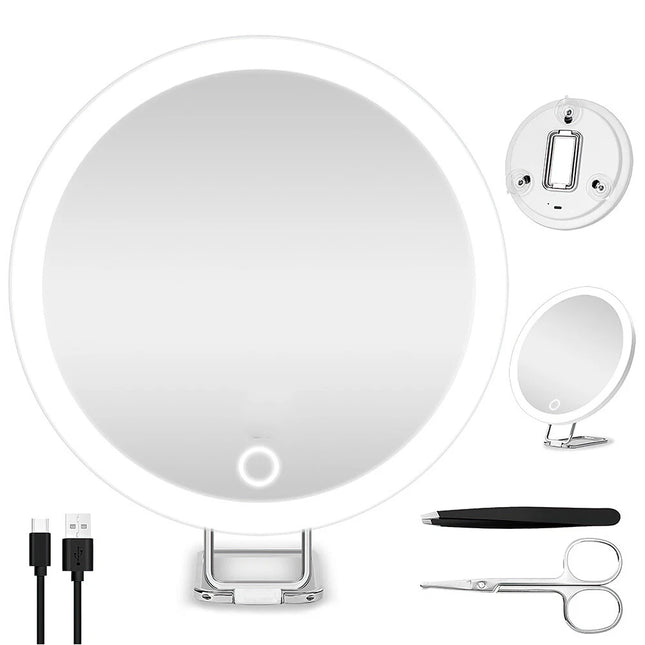 30X Magnifying Makeup Mirror W/ LED Light 360° Adjustable Foldable USB Charging