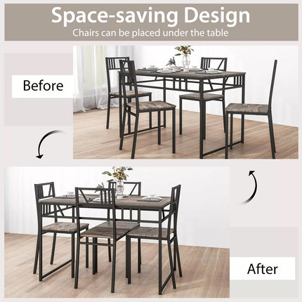 5 Piece Dining Table Set Industrial Kitchen Table & 4 Chairs Metal Frame