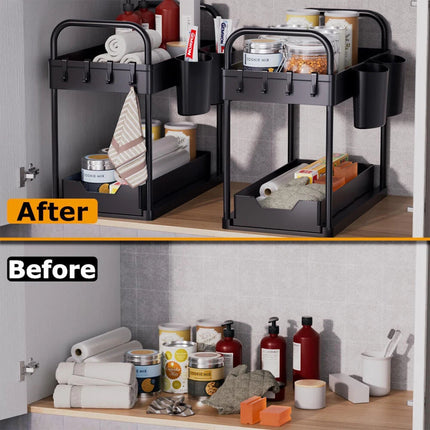 Under Sink Storage - 2 Pack under Sink Organizer - Sliding Drawer Shelf Pull Out