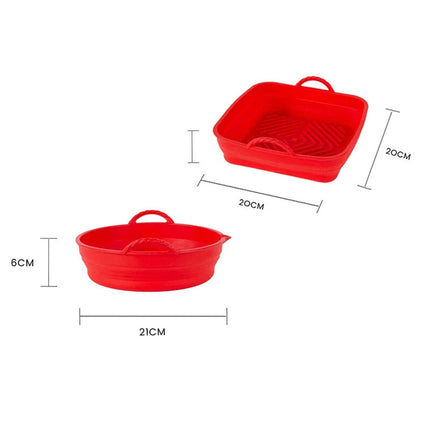 2Pcs Air Fryer Silicone Pot Fryer Basket Liner Non-Stick Reusable Baking Tray  (1 x Rectangle + 1 x Round)