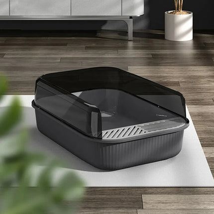 Entry Cat Litter Tray: Open Design, Splash Guard - Easy Clean Kitty Toilet Grey