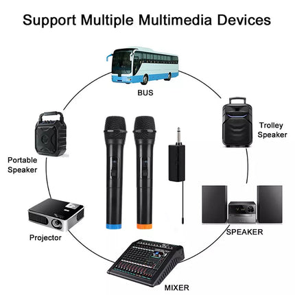 2X Wireless Microphone Handheld Cordless Professional Mic Receiver Karaoke