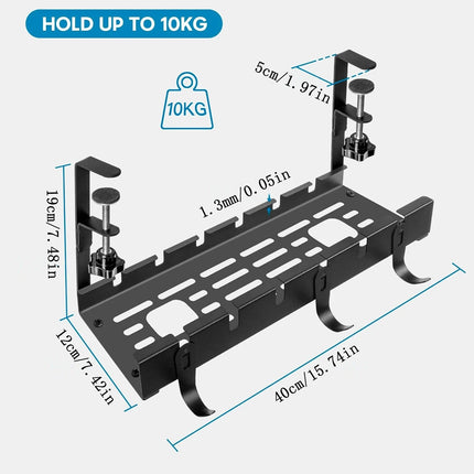 Under Desk Cable Socket Cord Rack Organizer Hide Wire Table Management Black