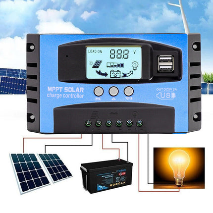 100A MPPT Solar Charge Controller LCD 12V/24V Lithium Battery Panel Regulator