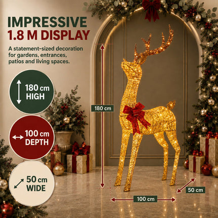 180cm Animated Solar Christmas Reindeer LED Light - Rotating Head, Iron Frame,Indoor & Outdoor