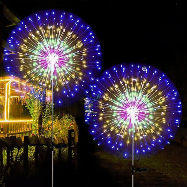 2X Solar Fireworks 150 LED String Lights Fairy Starburst Xmas Garden Night Lamp Multicolor