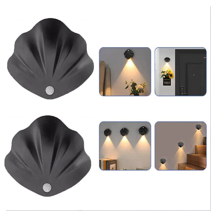 2 PCS Black Motion Sensor LED Night Light Body Induction Lamp USB Rechargeable Wall Mount