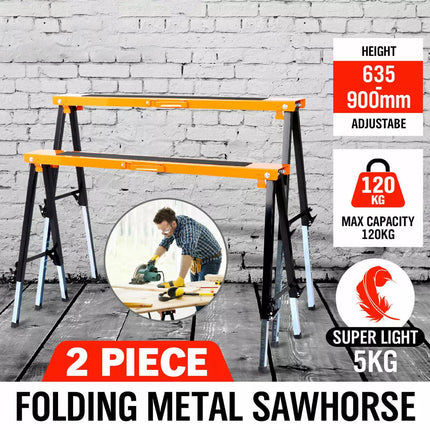 2Pc Sawhorse Metal Folding Non-slip Surface Saw Horse 120KG Capacity