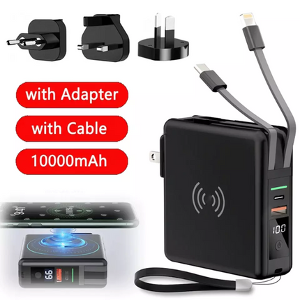 Wireless Power Bank 10000mah Travel Adapter Charger with AU UK EU US Plugs PD20W