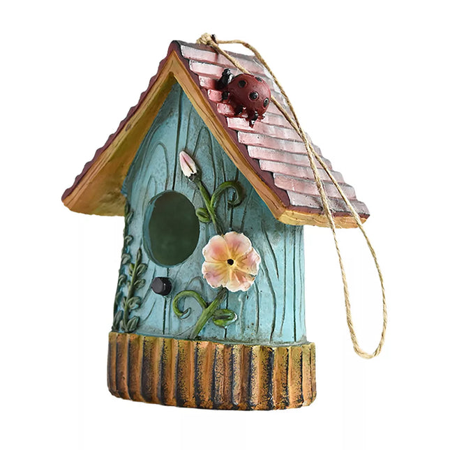 Handmade Artistic Resin Birdhouse Weather-Resistant Garden Hanging Ornament Blue