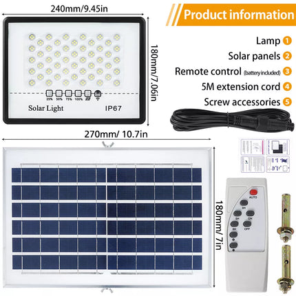 300W Solar Flood Light Dusk To Dawn LED Security Street Light & Remote Timer